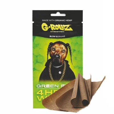 Pacote de papel para enrolar G-ROLLZ com ilustração de cão e papéis castanhos