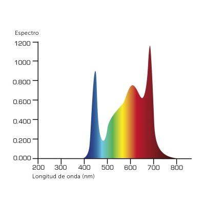 Gráfico colorido de espectro com eixos rotulados e picos em várias cores.