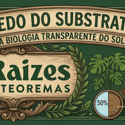 Etiqueta decorativa sobre substrato ideal com texto e imagens ilustrativas de materiais como fibra de coco, turfa e perlita