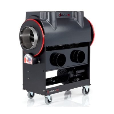 Unidade industrial preta com ventiladores e rodas