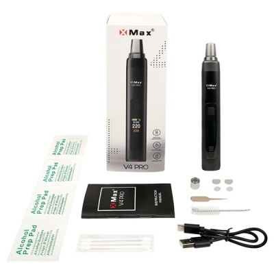 Kit vaporizador X Max V4 Pro preto com acessórios em fundo branco