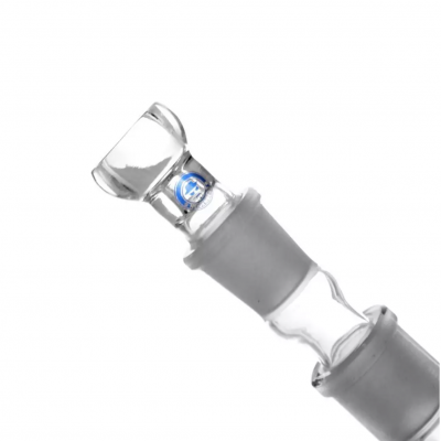 Adaptador de vidro transparente para bong com juntas cinzentas e selo azul