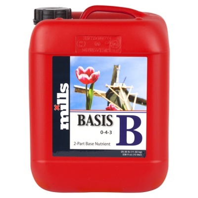 Recipiente vermelho com rótulo de nutriente base Mills BASIS B