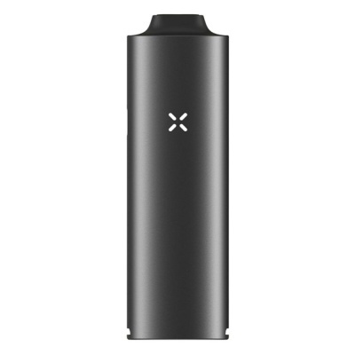 Dispositivo preto cilíndrico com logo branco em fundo branco