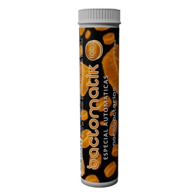 Frasco preto e laranja com comprimidos e texto bactomatik