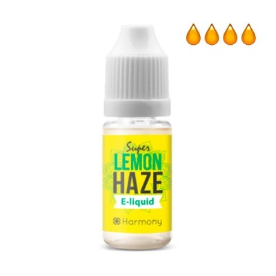 Frasco pequeno de e-liquid Super Lemon Haze com tampa branca e rótulo amarelo