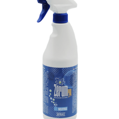 Frasco spray branco e azul com rótulo azul neutro