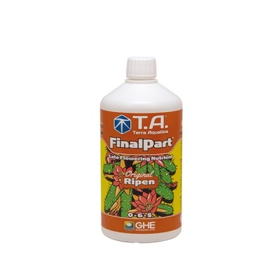 Garrafa branca com rótulo laranja e amarelo para nutriente de flores