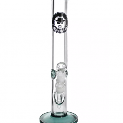 Bong de vidro transparente com base verde e logotipo HEISENBERG