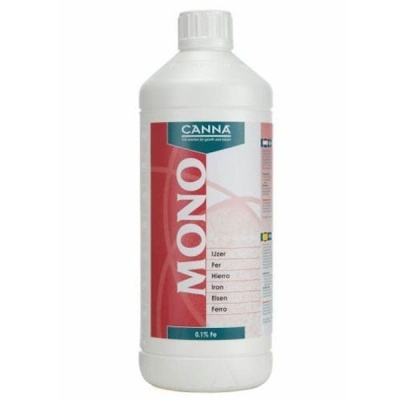 Frasco branco Canna Mono 0,1% Fe com etiqueta vermelha e branca