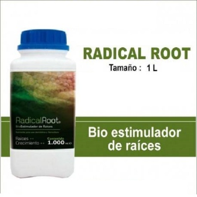 Frasco branco com tampa azul e rótulo verde com texto em espanhol