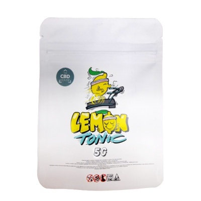 Embalagem branca com ilustração de limão e texto Lemon Tonic 5G