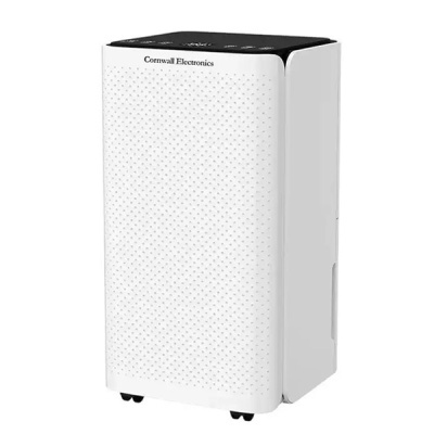 Desumidificador branco com topo preto e texto Cornwall Electronics
