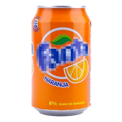Lata de refrigerante laranja com fatia de laranja e texto NARANJA