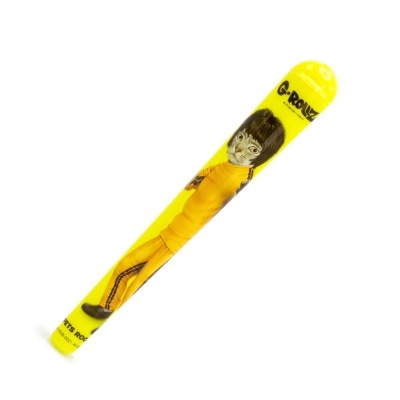 Caneta amarela com desenho de gato vestido de amarelo
