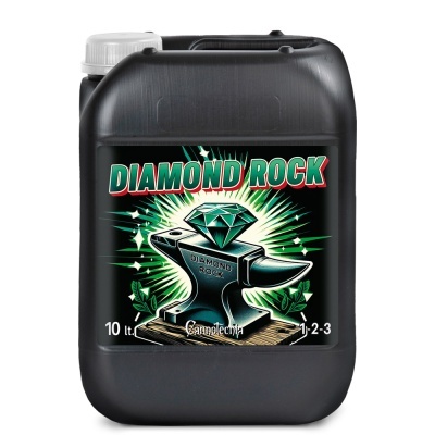 Recipiente preto de 10 litros com rótulo colorido e imagem de bigorna com diamante