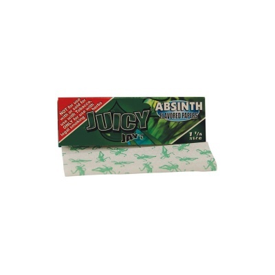 Pacote de papel de fumar Juicy Jay's sabor Absinthe com padrão verde em branco