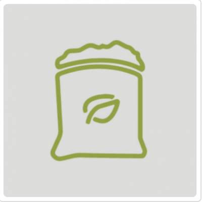 Ícone verde de saco com folha, sobre fundo cinzento claro