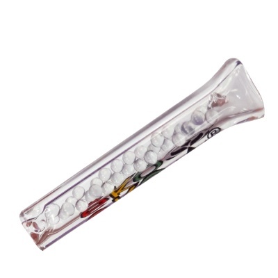 Piteira de vidro transparente com esferas brancas e design colorido