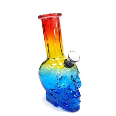 Bong de vidro em forma de caveira com efeito gradiente colorido