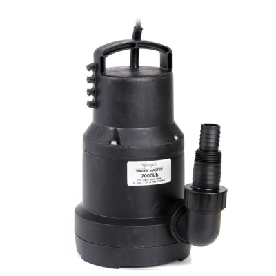 Bomba de água submersível preta com etiqueta e pega superior