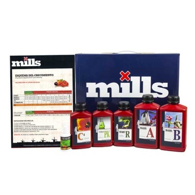 Conjunto de produtos para cultivo Mills com seis garrafas e instruções