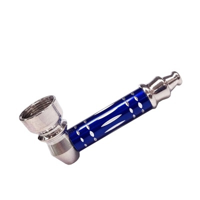 Pipa metálica azul com bocal prateado