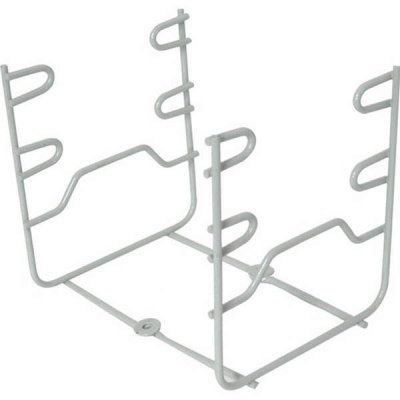 Estrutura metálica branca com ganchos em forma de P para organização