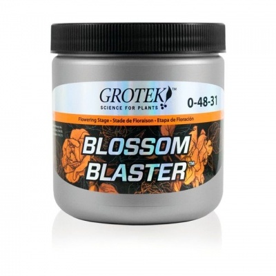 Frasco cinzento com tampa preta de fertilizante Blossom Blaster da Grotek.