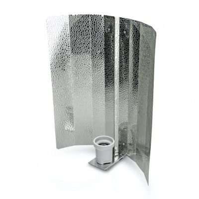 Reflector de cultivo metálico prateado com suporte para lâmpada