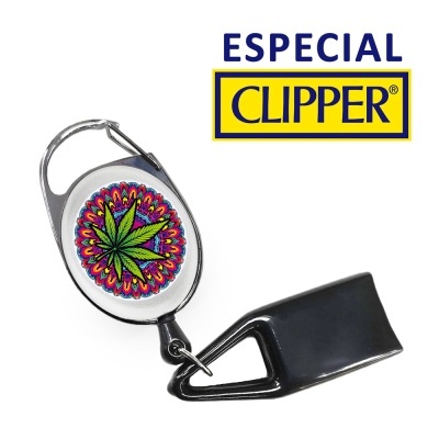 Chaveiro retráctil metálico com clip e design circular colorido
