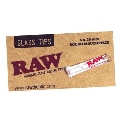 Pacote de tips de vidro RAW com impressão vermelha e texto informativo sobre as medidas e autenticação.