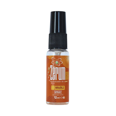 Frasco spray pequeno com rótulo laranja e tampa preta