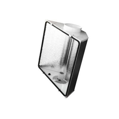 Refletor metálico quadrado com interior prateado e suporte para lâmpada
