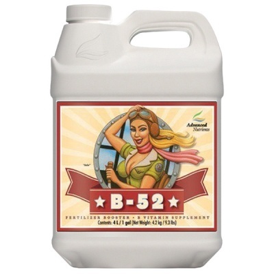 Recipiente branco plástico suplemento vitamínico B-52 Advanced Nutrients 4L com etiqueta ilustrada
