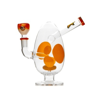 Bong de vidro transparente com detalhes laranja e base circular