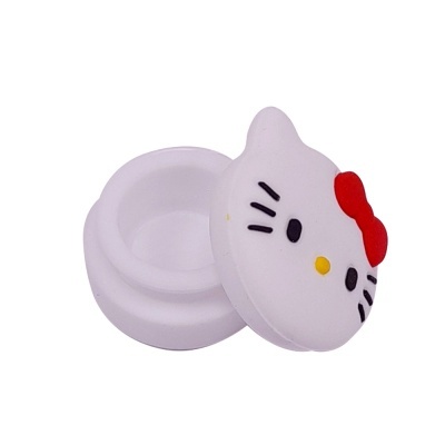 Caixa pequena branca em silicone com tampa de cabeça de gato com laço vermelho