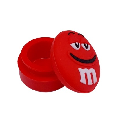 Caixa redonda vermelha de silicone com tampa de personagem M&Ms