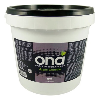 Balde branco com tampa preta e rótulo preto e roxo de gel ONA Apple Crumble