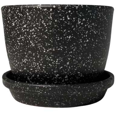 Conjunto de vasos de cerâmica preto com pontos brancos