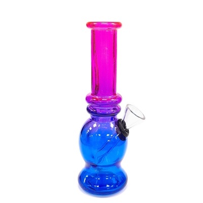 Bong de vidro azul e rosa com cone de vidro claro