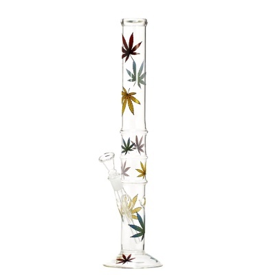 Bong de vidro transparente decorado com folhas coloridas