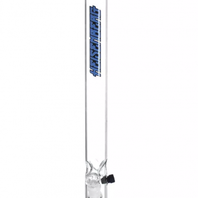 Bong de vidro transparente com detalhes azuis e texto HEISENBERG