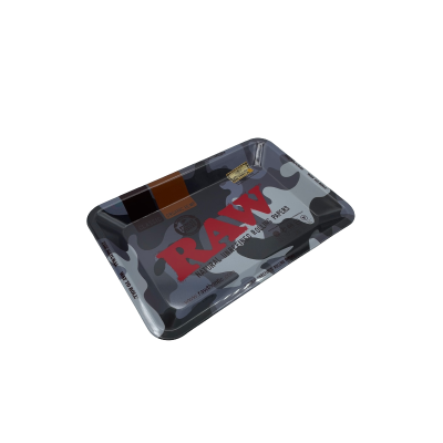 Tabuleiro metálico camuflado com logo RAW vermelho