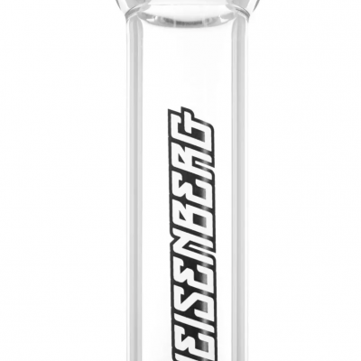 Tubo de vidro transparente com texto 'HEISENBERG'