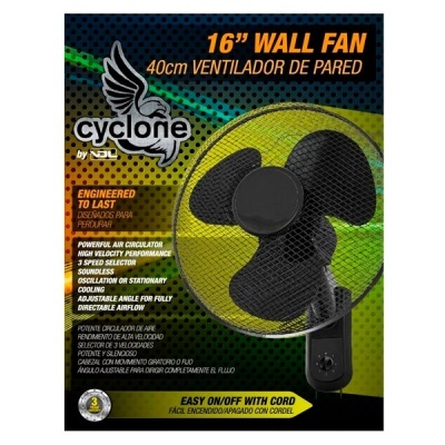 Ventilador de parede Cyclone 16 preto com grelha e controlos