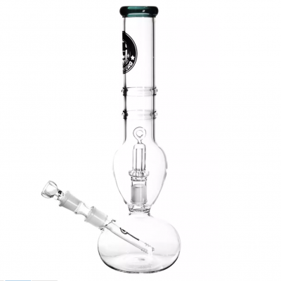 Bong de vidro transparente com parte verde escura no topo