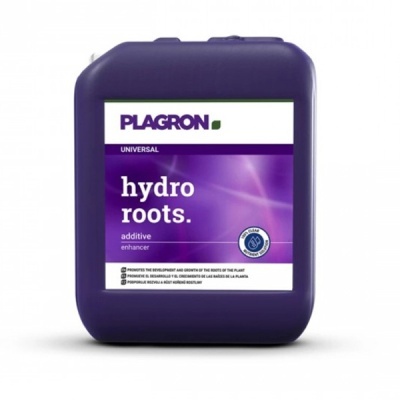 Recipiente plástico roxo com rótulo branco e roxo do produto Plagron Hydro Roots