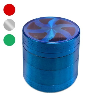 Extrator azul metálico com tampa transparente e padrão em hélice preto