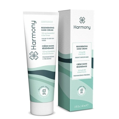 Creme de mãos regenerante Harmony em tubo branco e caixa verde